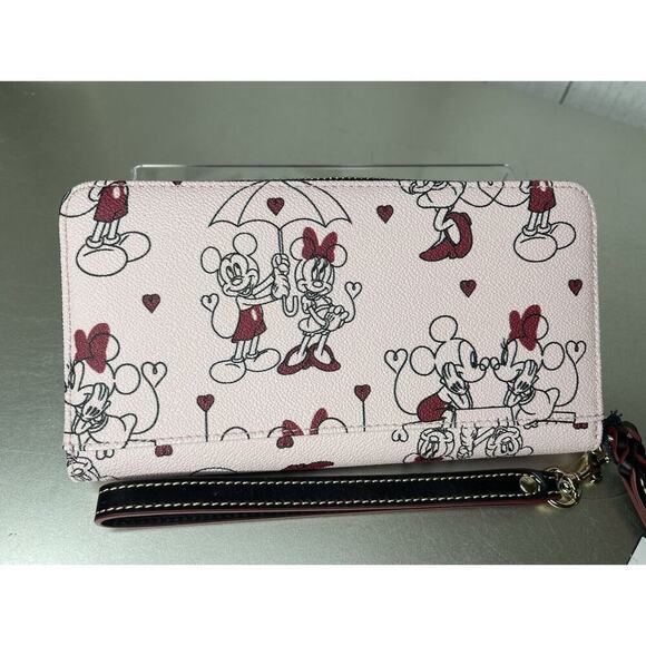 New! Dooney & Bourke Disney Mickey & Minnie in Love Wristlet Wallet Light Pink - Picture 3 of 5